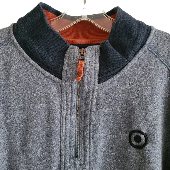 CARBON2COBALT Gray Navy Fleece‎ Lined Zip Front Henley Pullover 144376 Large - Picture 3 of 11